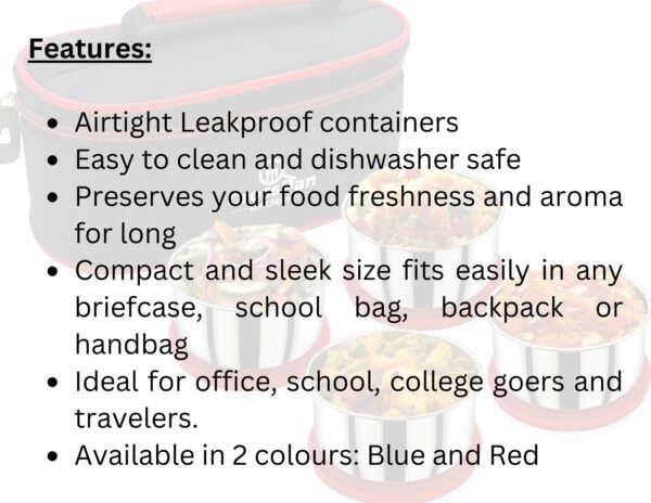 Smart Stainless Steel 4 Container Lunch Box, Red - Image 4