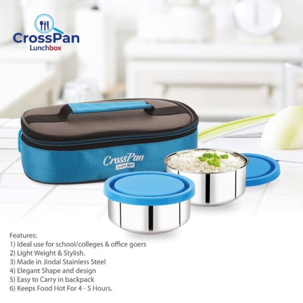 Zenith Freshmeal Stainless Steel 2 Container Lunch Box with Sleek Water Bottle, Blue - Image 2