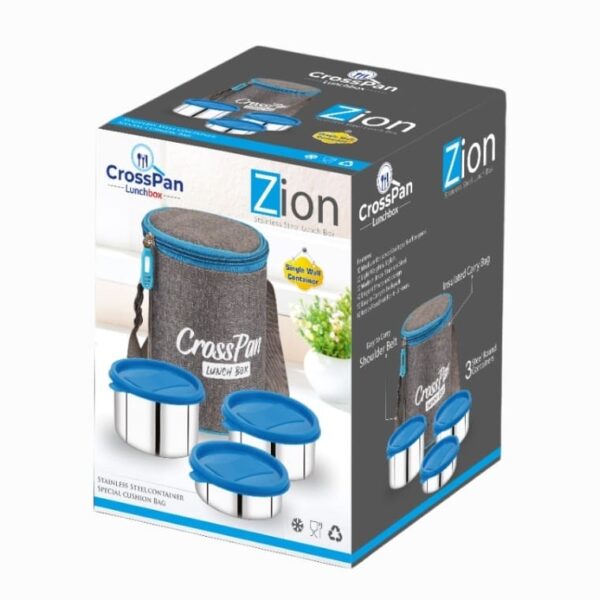 Zion Pro Stainless Steel 3 Container Lunch Box, Blue - Image 3