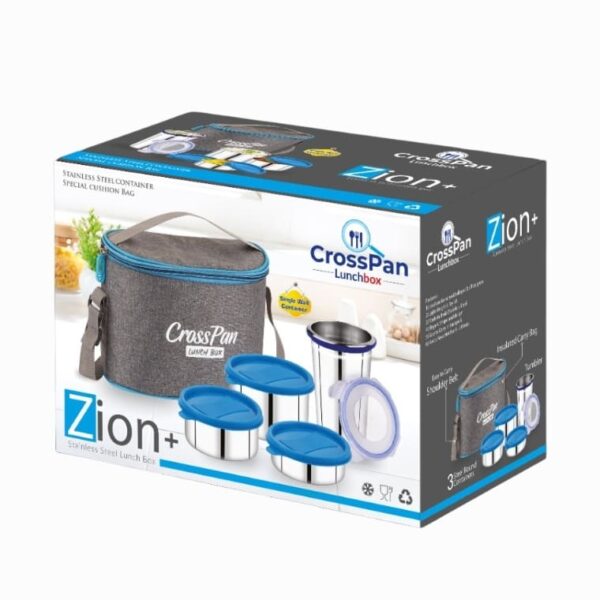 Zion Plus Stainless Steel 3 Container Lunch Box with Stainless Steel Tumbler, Blue - Image 2