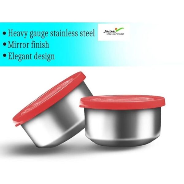 Double Decker Stainless Steel 3 Container Lunch Box with 750 ml Trenzy Water Bottle, Red - Image 3