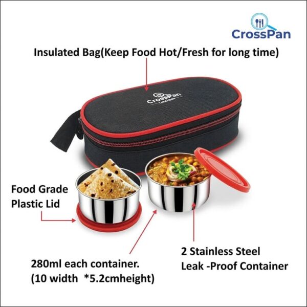 Freshmeal Stainless Steel Lunch Box 2 Container with 750 ml Trenzy Water Bottle, Red - Image 2