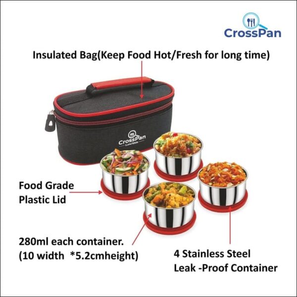 Smart Stainless Steel 4 Container Lunch Box with 750 ml Stainless Steel Water Bottle - Image 2