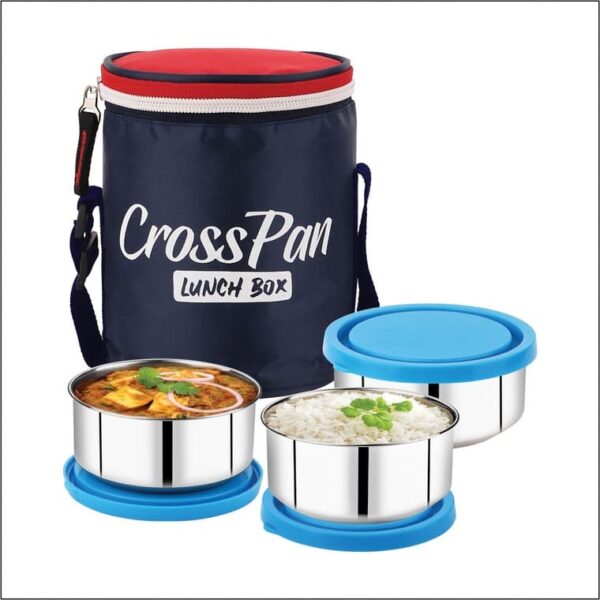 Stylo Stainless Steel 3 Container Lunch Box, Blue
