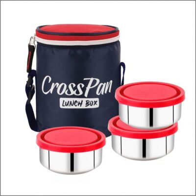 Stylo Stainless Steel 3 Container Lunch Box, Red