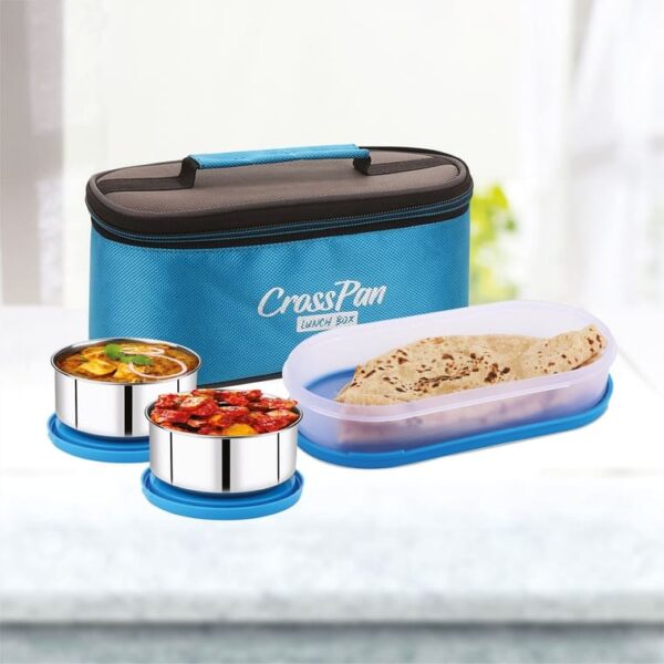 Zenith Double Decker Stainless Steel 3 Container Lunch Box with Sleek Water Bottle, Blue - Image 3