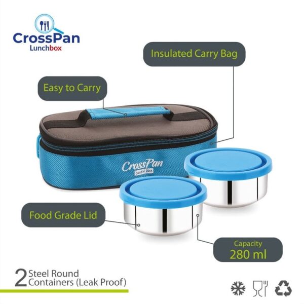 Zenith Freshmeal Stainless Steel 2 Container Lunch Box with Sleek Water Bottle, Blue - Image 3