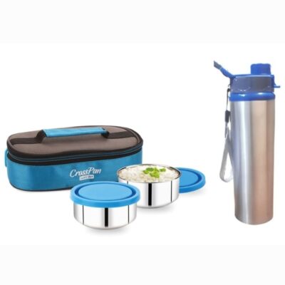 Zenith Freshmeal Stainless Steel 2 Container Lunch Box with Sleek Water Bottle, Blue