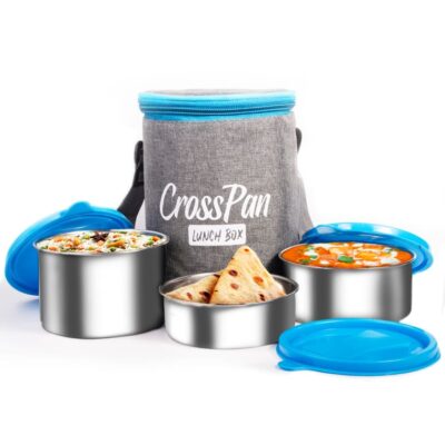 Zion Stainless Steel 3 Container Lunch Box, Blue