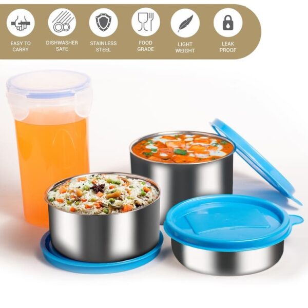 Zion Plus Stainless Steel 3 Container Lunch Box with Plastic Tumbler, Blue - Image 4