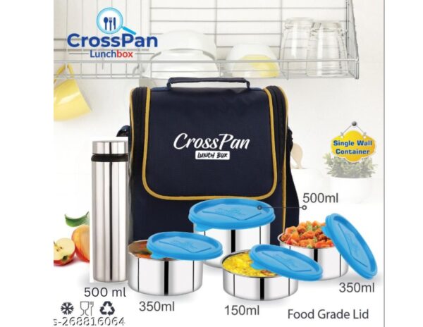 Signature Executive Stainless Steel 4 Container Lunch Box with Stainless Steel Water Bottle, Blue - Image 2