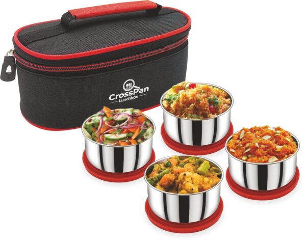 Smart Stainless Steel 4 Container Lunch Box, Red