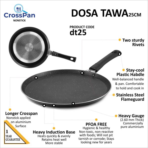 NonStick Dosa Tawa 25 cm Diameter Induction Base, Black - Image 2
