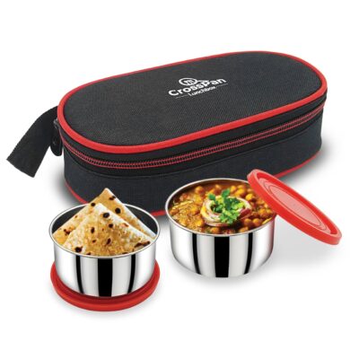 Freshmeal Stainless Steel 2 Container Lunch Box, RED