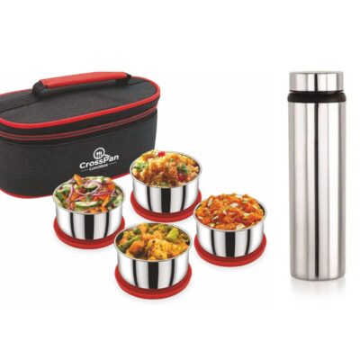 Smart Stainless Steel 4 Container Lunch Box with 750 ml Stainless Steel Water Bottle