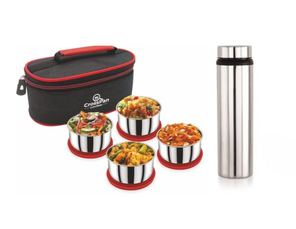 Smart Stainless Steel 4 Container Lunch Box with 750 ml Stainless Steel Water Bottle