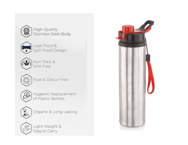 Double Decker Stainless Steel 3 Container Lunch Box with 750 ml Trenzy Water Bottle, Red - Image 6