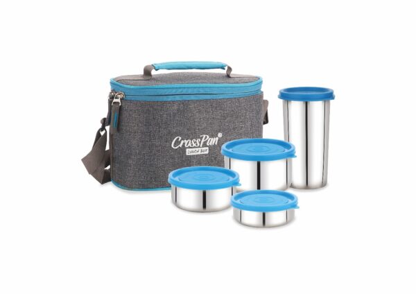 Zion Plus Stainless Steel 3 Container Lunch Box with Stainless Steel Tumbler, Blue