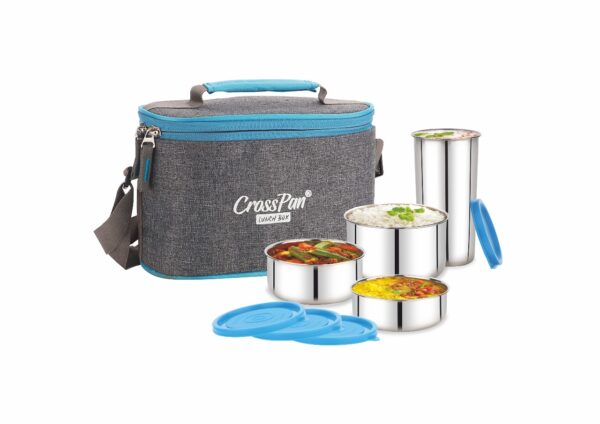 Zion Plus Stainless Steel 3 Container Lunch Box with Stainless Steel Tumbler, Blue - Image 3