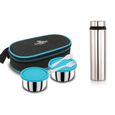 Freshmeal Stainless Steel Lunch Box 2 Container with 750 ml Stainless Steel Water Bottle, Blue