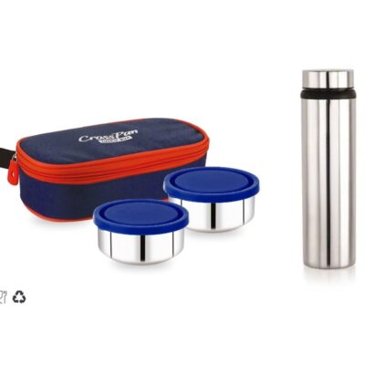 Orra Freshmeal Stainless Steel Lunch Box 2 Container with Stainless Steel Water Bottle, Blue
