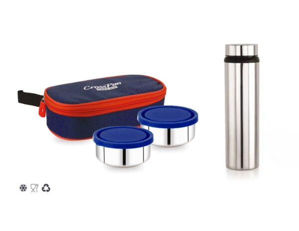 Orra Freshmeal Stainless Steel Lunch Box 2 Container with Stainless Steel Water Bottle, Blue
