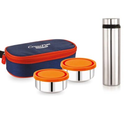 Orra Freshmeal Stainless Steel Lunch Box 2 Container with Steel Water Bottle, Orange