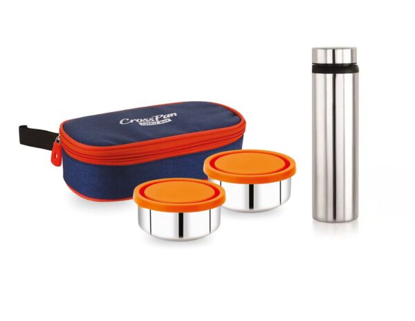 Orra Freshmeal Stainless Steel Lunch Box 2 Container with Steel Water Bottle, Orange