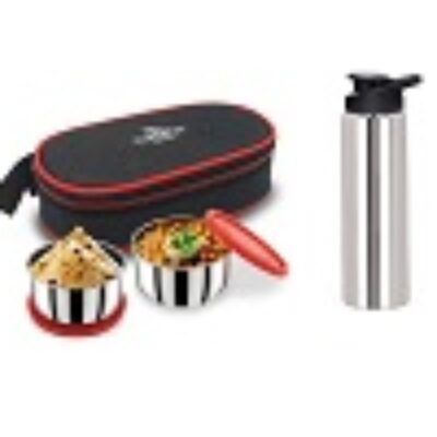 Freshmeal Stainless Steel Lunch Box 2 Container with 750 ml Sports Water Bottle, Red