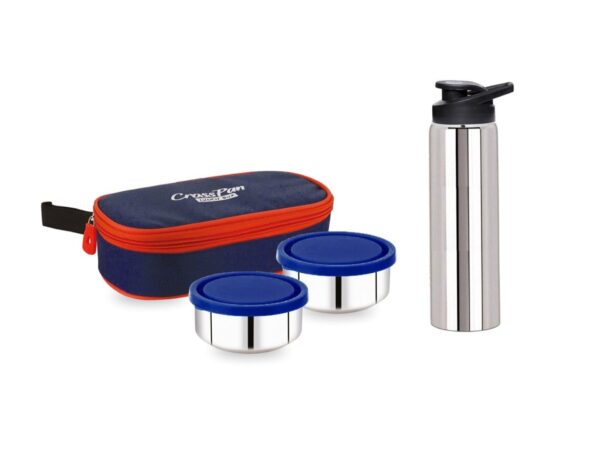 Orra Freshmeal Stainless Steel Lunch Box 2 Container with Sports Water Bottle, Blue