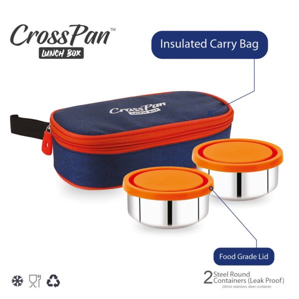 Orra Freshmeal Stainless Steel Lunch Box 2 Container with Steel Water Bottle, Orange - Image 2