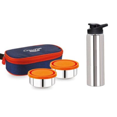 Orra Freshmeal Stainless Steel Lunch Box 2 Container with Sports Water Bottle, Orange