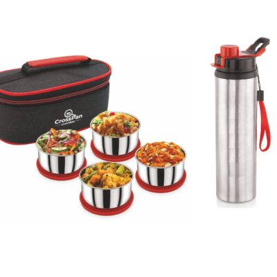 Smart Stainless Steel 4 Container Lunch Box with Trenzy Stainless Steel Water Bottle