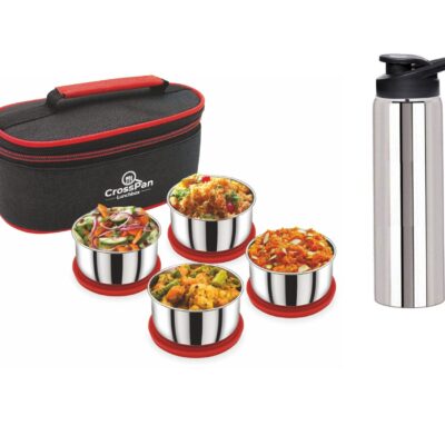 Smart Stainless Steel 4 Container Lunch Box with Sports Stainless Steel Water Bottle