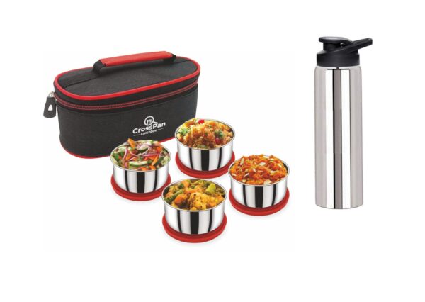 Smart Stainless Steel 4 Container Lunch Box with Sports Stainless Steel Water Bottle