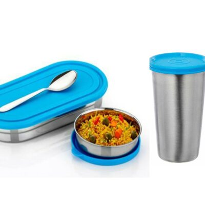 Xpress Stainless Steel Lunch Box with Stainless Steel Tumbler, Blue