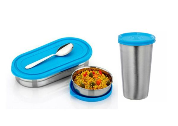 Xpress Stainless Steel Lunch Box with Stainless Steel Tumbler, Blue