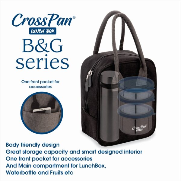 B&G Grey Executive 3 Container Lunch Box with Water Bottle - Image 3