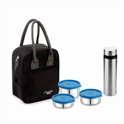 B&G Black Executive 3 Container Lunch Box with Water Bottle