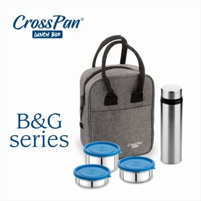 B&G Grey Executive 3 Container Lunch Box with Water Bottle