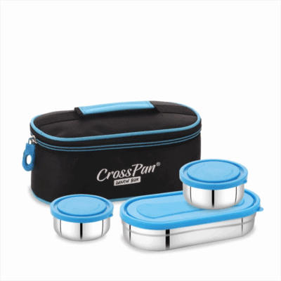 Double Decker Steel Oval Lunch Box, Blue
